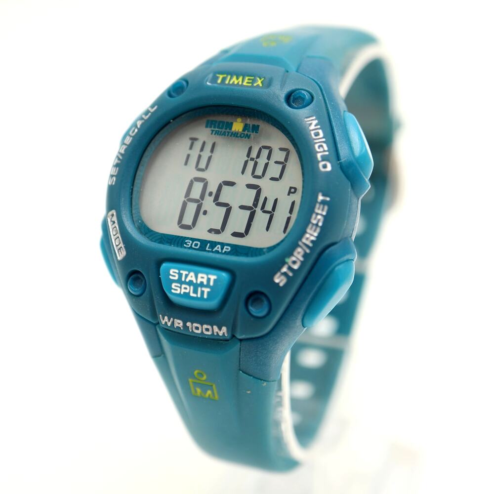 Timex Ironman Triathlon Blue 34mm Digital Watch Alarm Chrono with New Battery